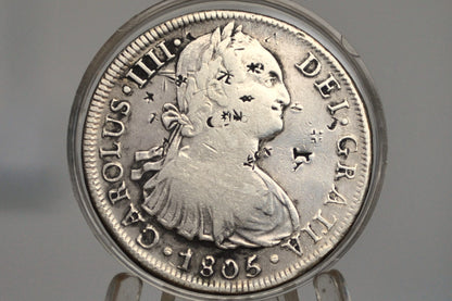 1805 Spanish 8 Reales, Peru LIMAE IJ - Chopmarked, XF+ Details  - Chopmarked 8 Reale - Spanish Silver Colonial Era Coin 1805 Eight Reales Peru