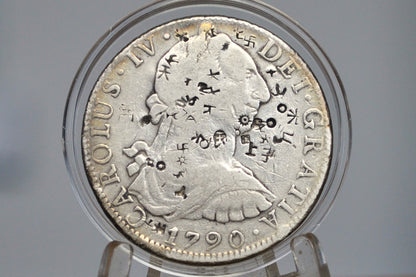 1790 Spanish 8 Reales, Mexico Mo FM - Tons of Chopmarks, VF++ Details  - Wicked Cool Chop Marked 8 Reale - Spanish Silver Colonial Era Coin 1790 Eight Reales Mexico