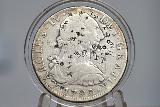 1790 Spanish 8 Reales, Mexico Mo FM - Tons of Chopmarks, VF++ Details  - Wicked Cool Chop Marked 8 Reale - Spanish Silver Colonial Era Coin 1790 Eight Reales Mexico
