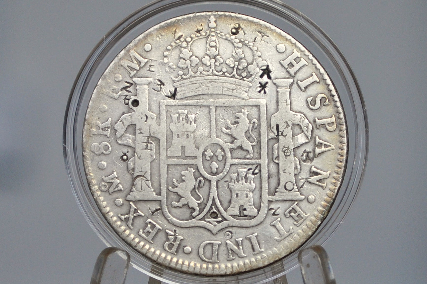 1790 Spanish 8 Reales, Mexico Mo FM - Tons of Chopmarks, VF++ Details  - Wicked Cool Chop Marked 8 Reale - Spanish Silver Colonial Era Coin 1790 Eight Reales Mexico