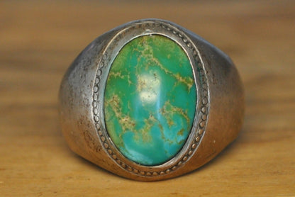 Large Green Turquoise Ring - Size 11 - Tested Sterling Silver - Native American Jewelry
