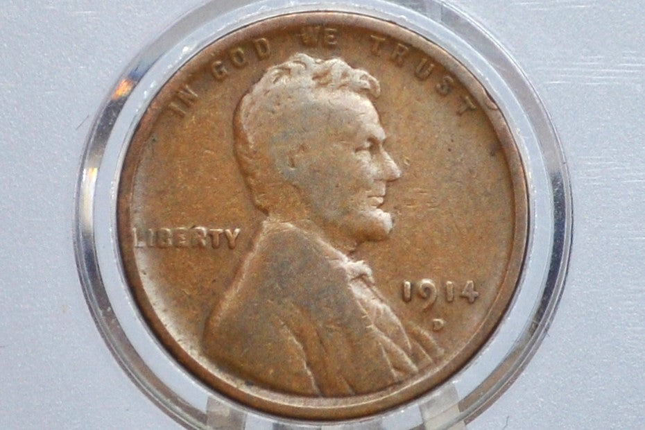 1914-D Wheat Penny - Key Date - VG Grade / Condition - 1914D Wheat Ear Cent - World War I Era Coin - 1914 D Lincoln Cent - Authentic