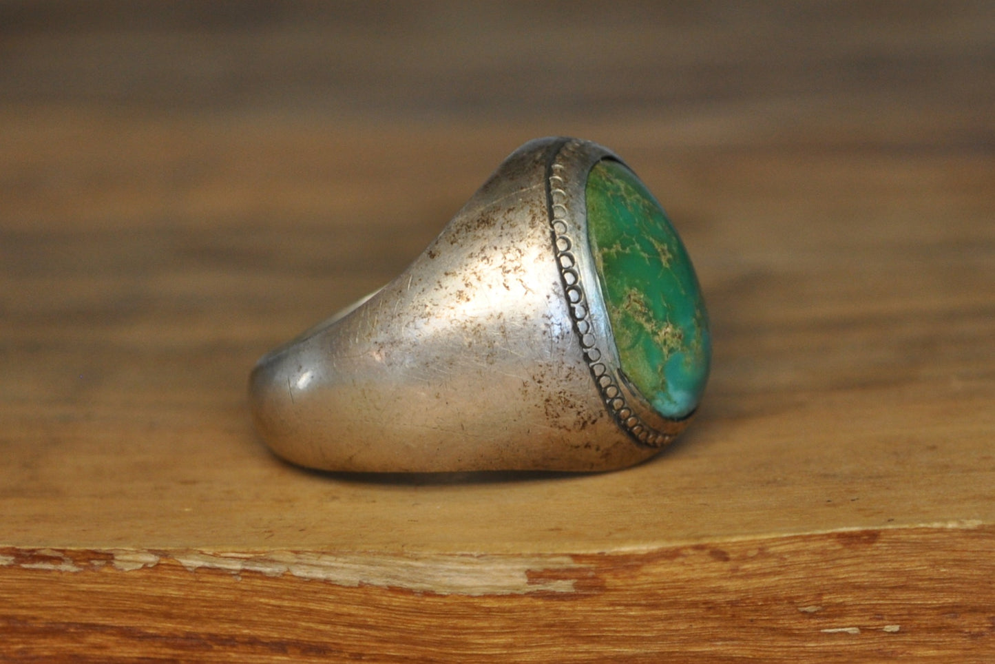 Large Green Turquoise Ring - Size 11 - Tested Sterling Silver - Native American Jewelry