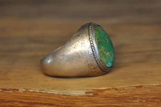 Large Green Turquoise Ring - Size 11 - Tested Sterling Silver - Native American Jewelry