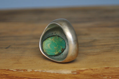 Large Green Turquoise Ring - Size 11 - Tested Sterling Silver - Native American Jewelry