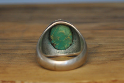 Large Green Turquoise Ring - Size 11 - Tested Sterling Silver - Native American Jewelry
