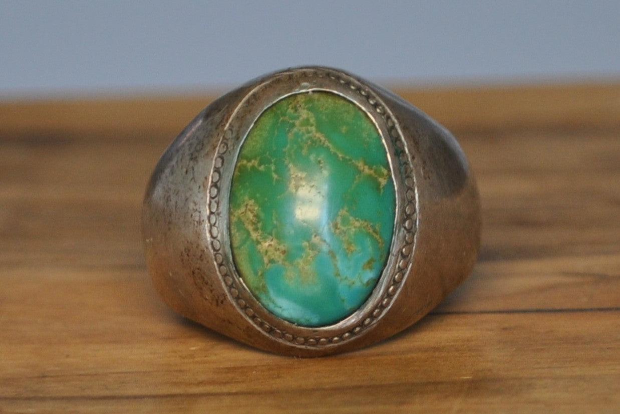 Large Green Turquoise Ring - Size 11 - Tested Sterling Silver - Native American Jewelry