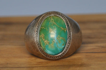 Large Green Turquoise Ring - Size 11 - Tested Sterling Silver - Native American Jewelry