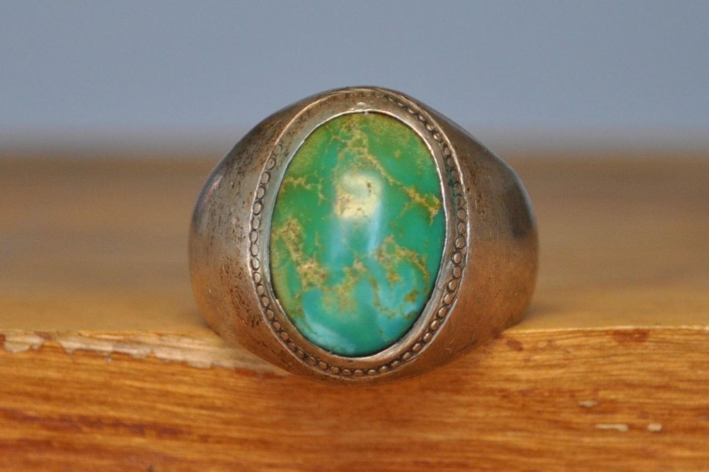 Large Green Turquoise Ring - Size 11 - Tested Sterling Silver - Native American Jewelry
