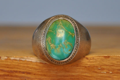 Large Green Turquoise Ring - Size 11 - Tested Sterling Silver - Native American Jewelry