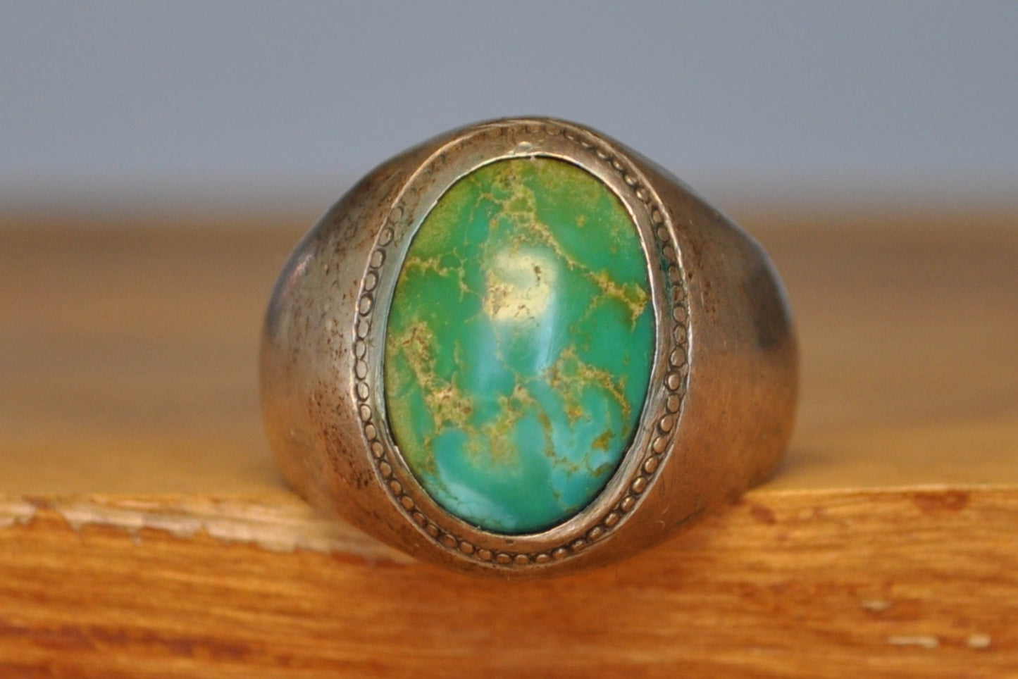 Large Green Turquoise Ring - Size 11 - Tested Sterling Silver - Native American Jewelry