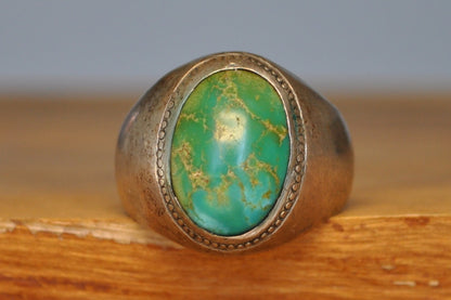 Large Green Turquoise Ring - Size 11 - Tested Sterling Silver - Native American Jewelry