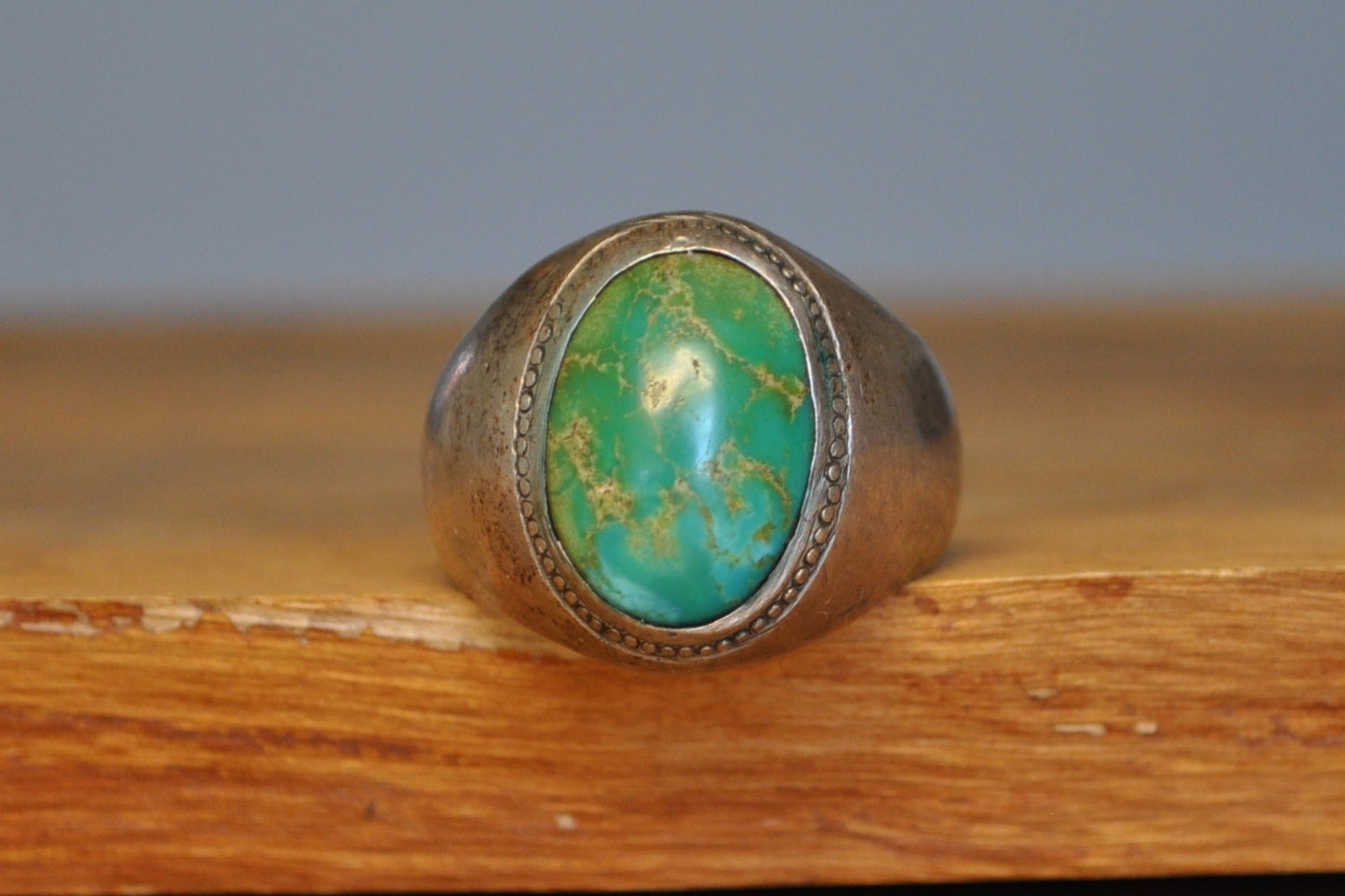 Large Green Turquoise Ring - Size 11 - Tested Sterling Silver - Native American Jewelry
