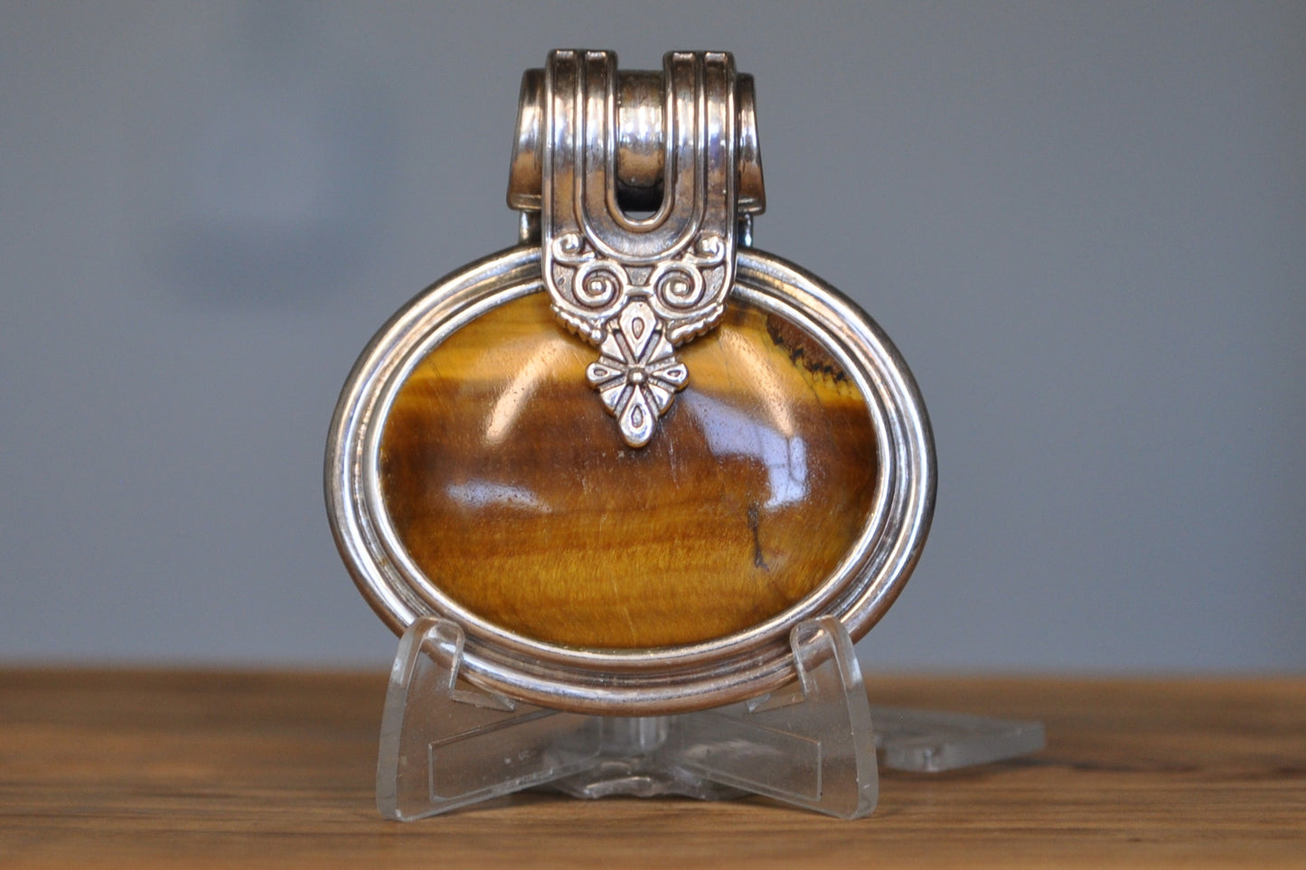 Stunning Tiger's Eye Pendant - Stamped and Tested Sterling Silver - Butterfly Hallmark - Thailand Jewelry