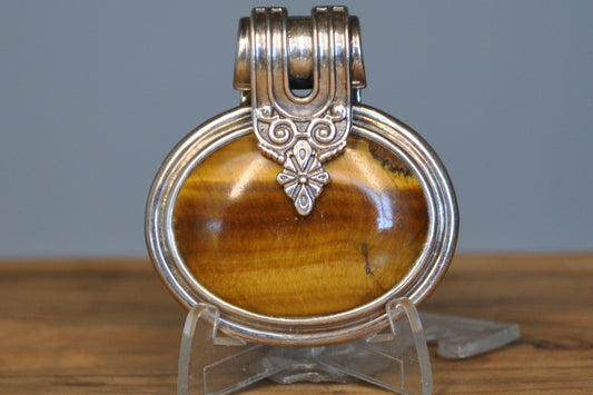 Stunning Tiger's Eye Pendant - Stamped and Tested Sterling Silver - Butterfly Hallmark - Thailand Jewelry