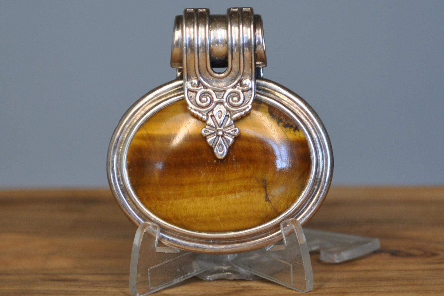 Stunning Tiger's Eye Pendant - Stamped and Tested Sterling Silver - Butterfly Hallmark - Thailand Jewelry