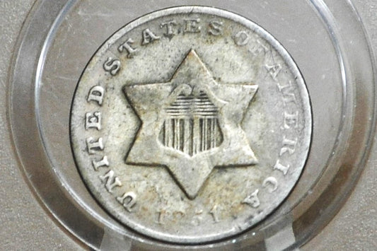 1851-O Three Cent Silver US Coin - VG (Very Good) Grade / Condition - 1851O 3 Cent Trimes Silver 3 Cent Piece 1851 O Mint - Rare Date!