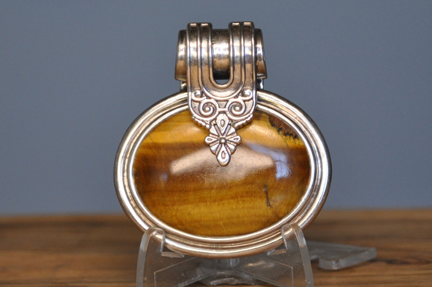 Stunning Tiger's Eye Pendant - Stamped and Tested Sterling Silver - Butterfly Hallmark - Thailand Jewelry