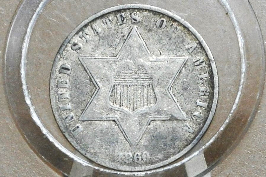 1860 Three Cent Silver US Coin - VF (Very Fine) Grade / Condition - 1860 3 Cent Trimes Silver 3 Cent Piece - Great Collection Piece