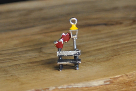 Silver Lovers Park Bench Charm - Tested Sterling Silver - Double Hearts - Valentines Charm