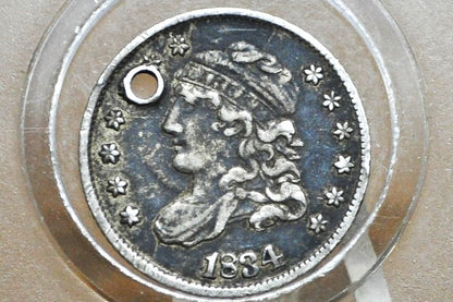 1834 Capped Bust Half Dime - AU Details, Holed - 1834 Silver Capped Bust 5 Cent - Early American Coin, 1834 Half Dime