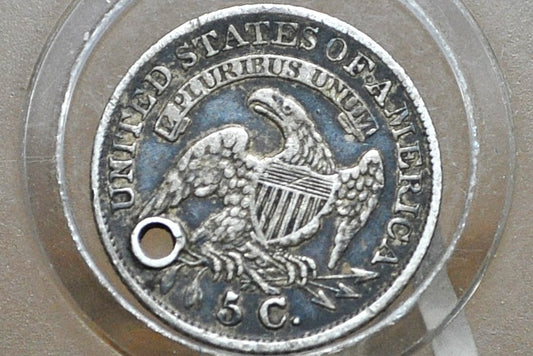 1834 Capped Bust Half Dime - AU Details, Holed - 1834 Silver Capped Bust 5 Cent - Early American Coin, 1834 Half Dime