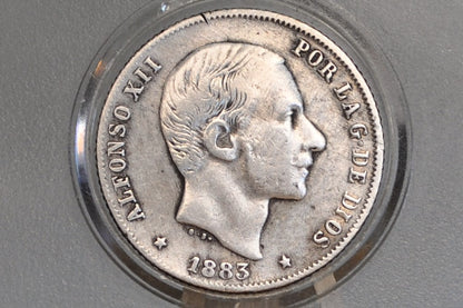 1883 Philippines Silver 20 Centavos - XF Detail - 1883 Silver Twenty Centavos Spanish Philippines - Alfonso XII