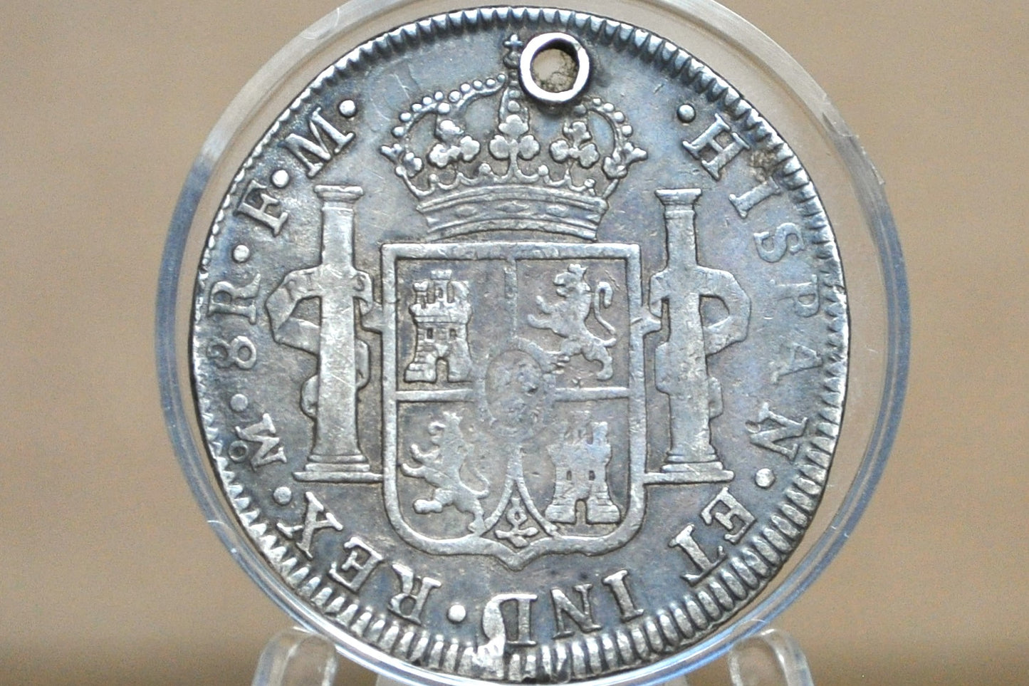 1798 Spanish 8 Reales - XF, Holed - Spanish Silver Colonial Era Coin - 1798 FM - Carolus IIII - 1796 Eight Reales Mexico Silver