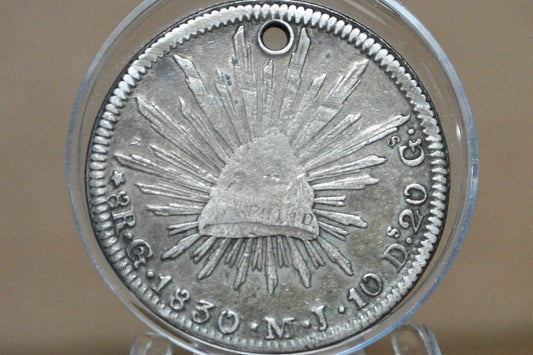 1830 Spanish 8 Reales - VF/XF, Holed - Spanish Silver Colonial Era Coin - 1830 Eight Reales Mexico Silver