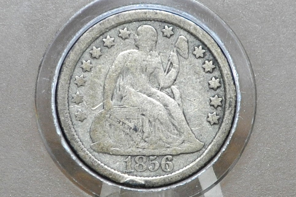 1856 Seated Liberty Dime, Large Date  - Fine - 1856 Silver Dime / 1856 Liberty Seated Dime Large Date Variety