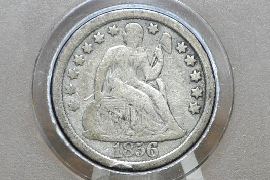 1856 Seated Liberty Dime, Large Date  - Fine - 1856 Silver Dime / 1856 Liberty Seated Dime Large Date Variety