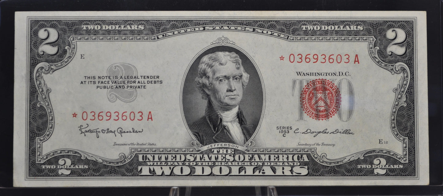 1953 STAR NOTE Red Seal 2 Dollar Star Note - AU - 1953 Two Dollar U.S. Star Note 1953 Star Note Fr#1510* 2 Dollar Red