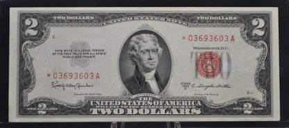 1953 STAR NOTE Red Seal 2 Dollar Star Note - AU - 1953 Two Dollar U.S. Star Note 1953 Star Note Fr#1510* 2 Dollar Red