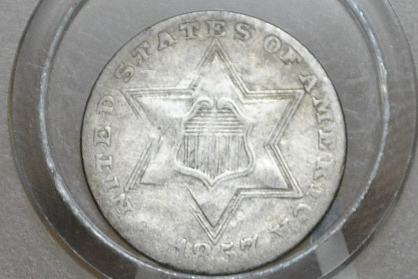 1857 Three Cent Silver US Coin - VF Detail - 1857 3 Cent Trimes Silver 3 Cent Piece - Great Collection Piece