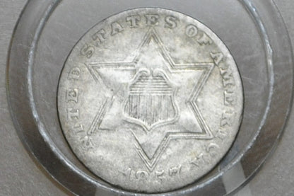 1857 Three Cent Silver US Coin - VF Detail - 1857 3 Cent Trimes Silver 3 Cent Piece - Great Collection Piece