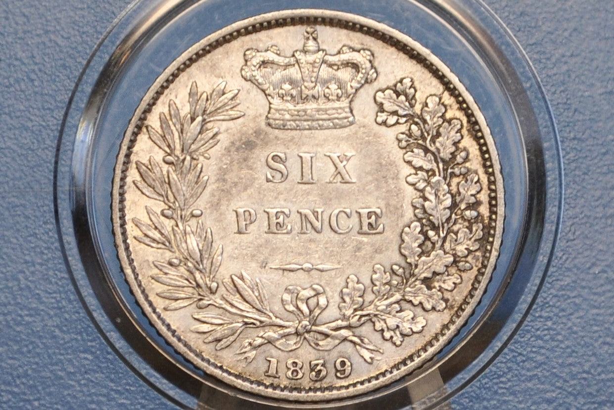 1839 Sixpence Great Britain - Great Condition, AU Detail - Queen Victoria Young Head - Sterling Silver 6 Pence 1839 Six pence 1839