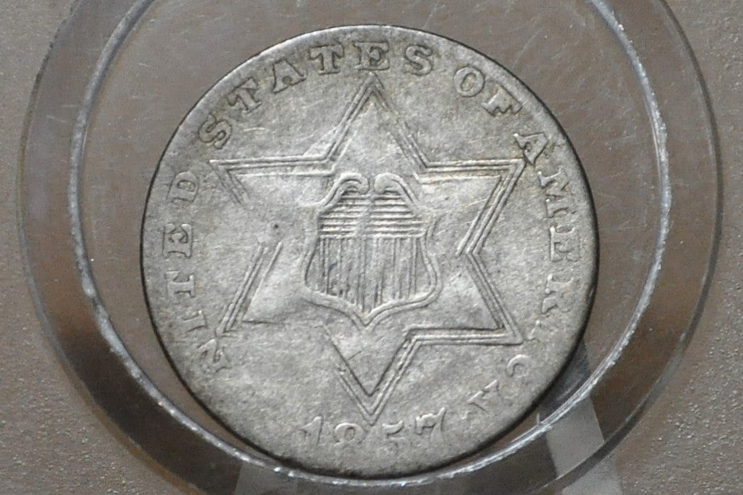1857 Three Cent Silver US Coin - VF Detail - 1857 3 Cent Trimes Silver 3 Cent Piece - Great Collection Piece