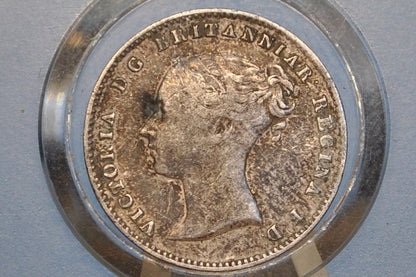 1859 Threepence Great Britain 3 Pence Silver - AU Grade / Condition - UK 3 Pence Silver 1859 - Queen Victoria / Victorian Era