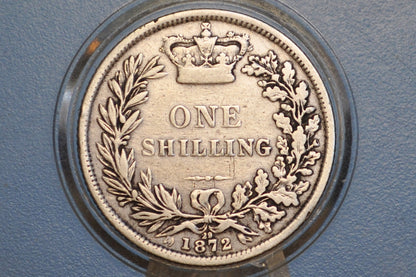 1872 Great Britain Silver 1 Shilling UK One Shilling 1872 Die No 29 - Very Fine Grade - Queen Victoria - Great Details - Old Silver Shilling