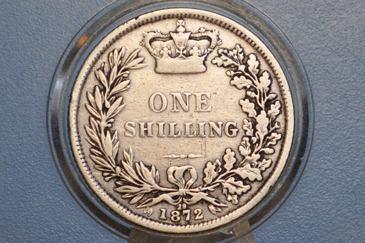 1872 Great Britain Silver 1 Shilling UK One Shilling 1872 Die No 29 - Very Fine Grade - Queen Victoria - Great Details - Old Silver Shilling