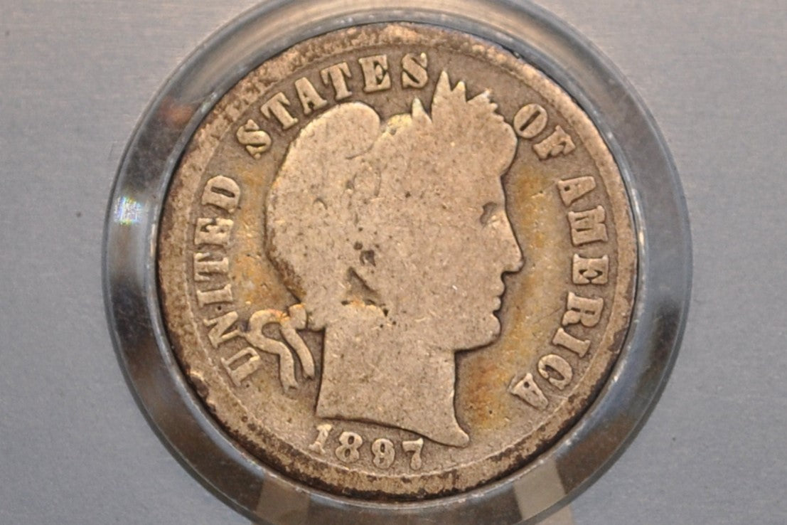 1897-O Barber Silver Dime - Good - New Orleans Mint 1897 Dime 1897O Dime Silver - 666,000 Made!
