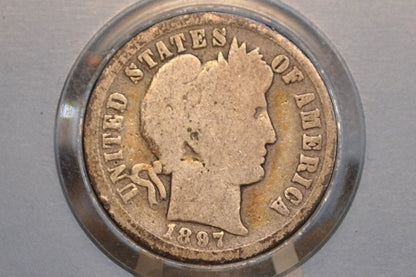 1897-O Barber Silver Dime - Good - New Orleans Mint 1897 Dime 1897O Dime Silver - 666,000 Made!