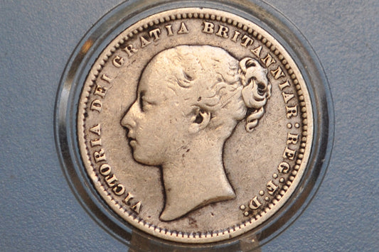 1872 Great Britain Silver 1 Shilling UK One Shilling 1872 Die No 29 - Very Fine Grade - Queen Victoria - Great Details - Old Silver Shilling