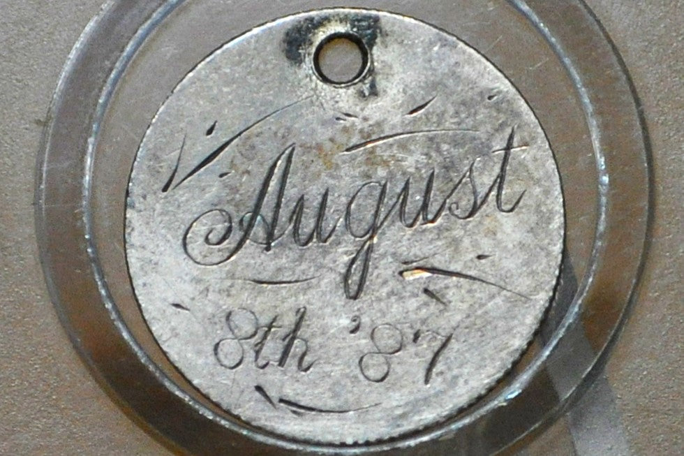 Genuine Antique Love Token, August 8th '87 - Made From an 1885 Silver Canadian Half Dime- Beautiful Scroll Work, 1800s Silver Love Token, 8/8/87