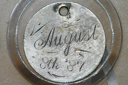 Genuine Antique Love Token, August 8th '87 - Made From an 1885 Silver Canadian Half Dime- Beautiful Scroll Work, 1800s Silver Love Token, 8/8/87