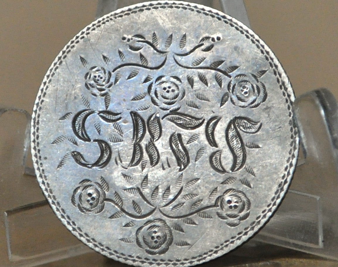 Canadian Quarter Antique Love Token Pin - Vintage Love Token Canadian Quarter