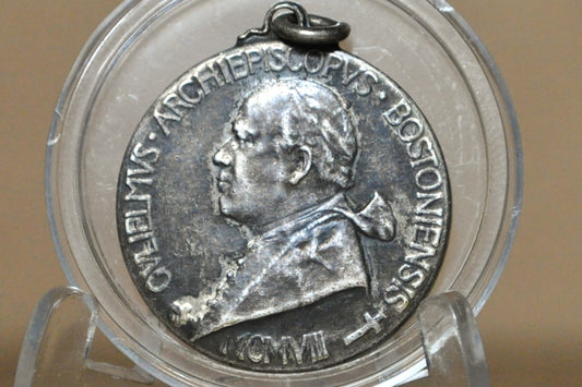 1908 William O'Connell Boston Archbishop Pendant - Tested Sterling Silver - Christian Medal - Boston Archbishop Medal - Centennial Commemorative Medal
