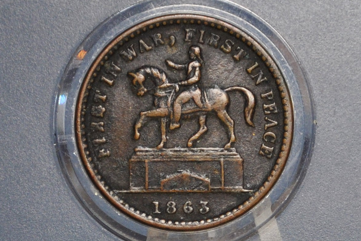 1863 Civil War Token - First in War First in Peace - Awesome CWT - Patriotic Civil War Tokens, United States Copper