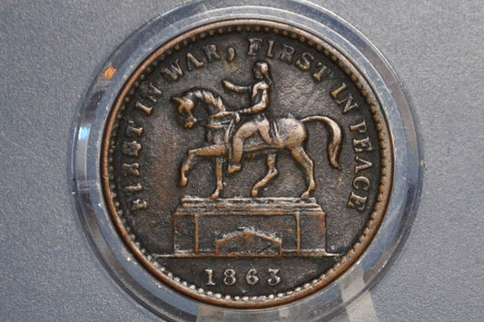 1863 Civil War Token - First in War First in Peace - Awesome CWT - Patriotic Civil War Tokens, United States Copper