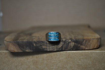 Southwest Native Striped Turquoise Inlay Ring - Size 10 - Stamped and Tested Sterling Silver - Zuni Turquoise Jewelry